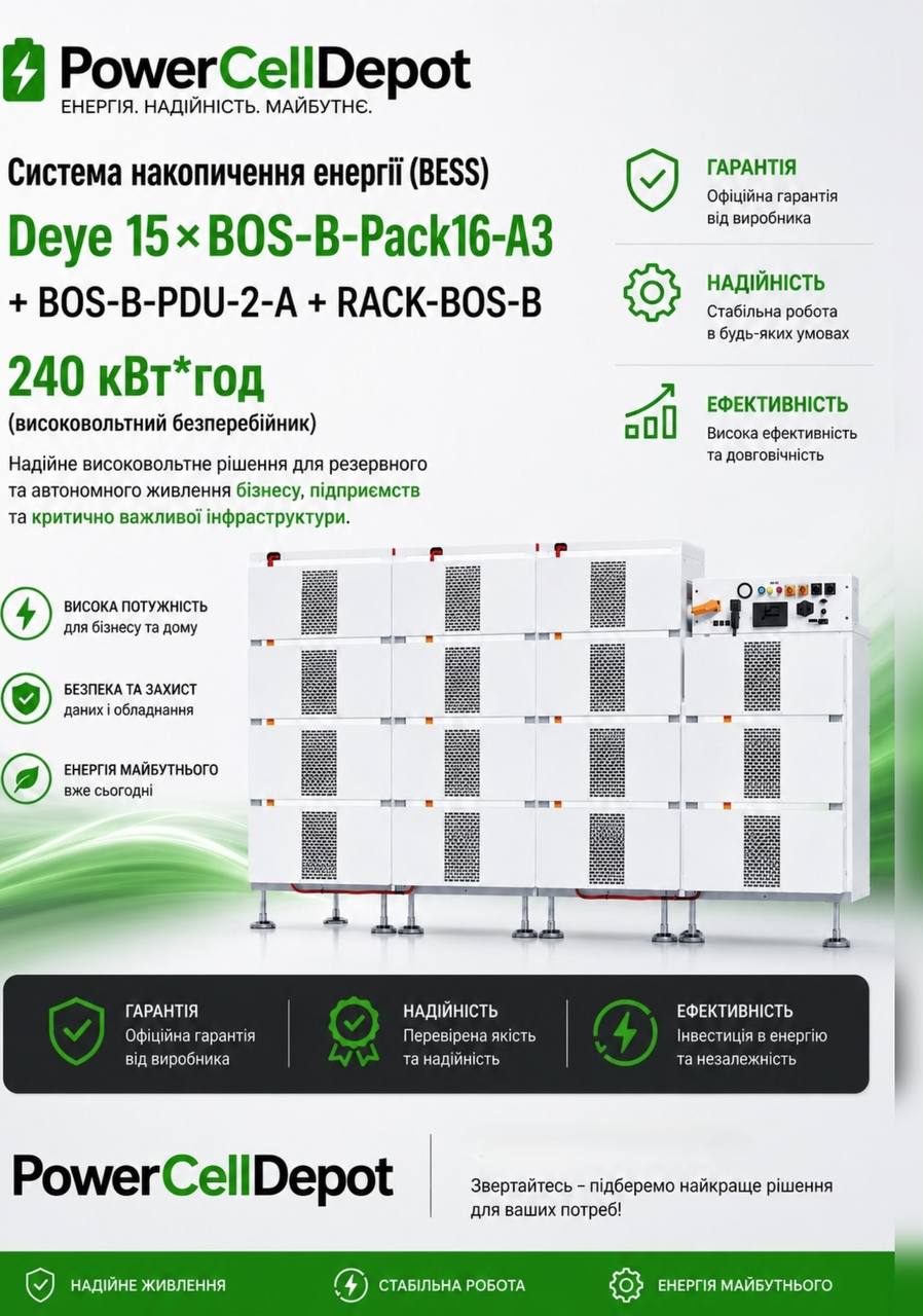 Deye BOS 240 кВт — професійна високовольтна система накопичення енергії