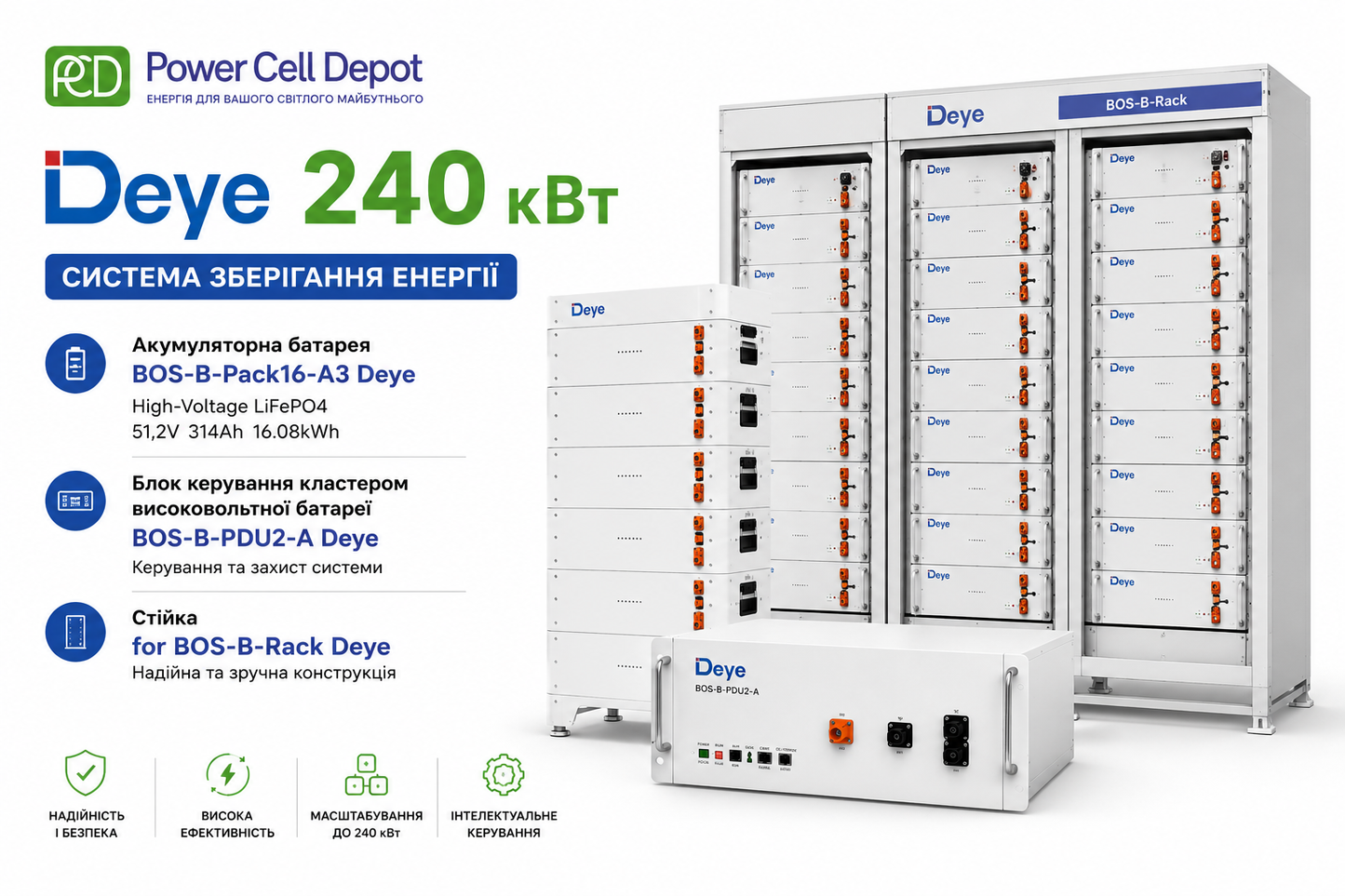 Deye BOS 240 кВт — професійна високовольтна система накопичення енергії
