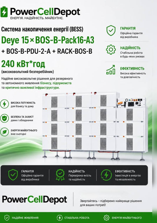 Deye BOS 240 кВт — професійна високовольтна система накопичення енергії